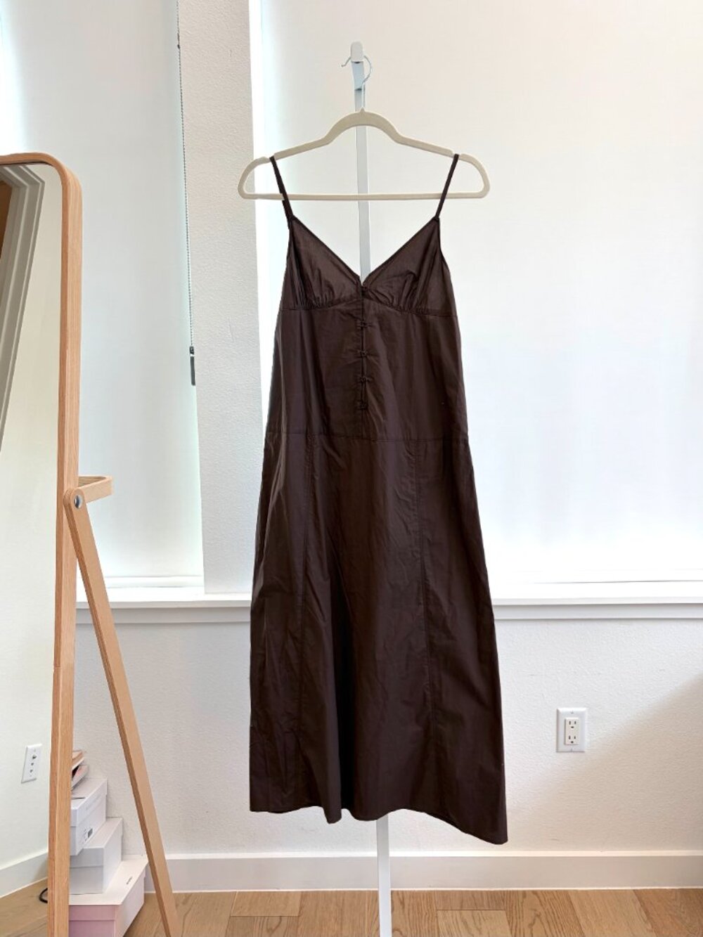 Women’s Brown Midi Slip Dress with Spaghetti Straps - Picture 3 of 5